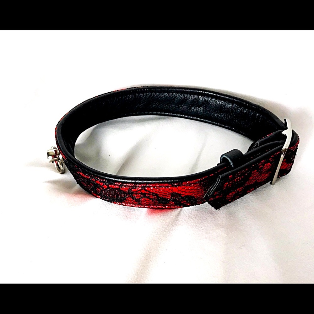 Shiny Metallic Red lace pattern Dog Collar
